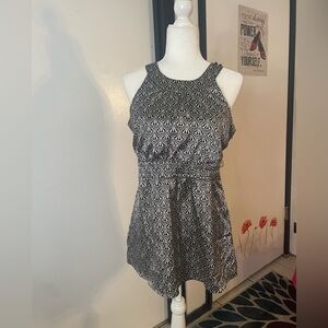 Black and white elegant baby doll tank blouse top